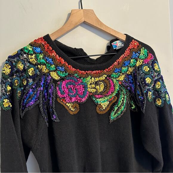 Vintage Lindsay Blake Black Sequin Sweater Medium - Picture 6 of 10